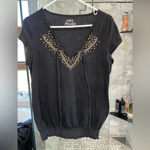 Mudd Black Tee with Gold Studded Design